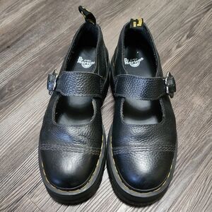 Dr. Martens Addina Flower Buckle Black Leather Platform Mary Jane Chunky 9 Y2K